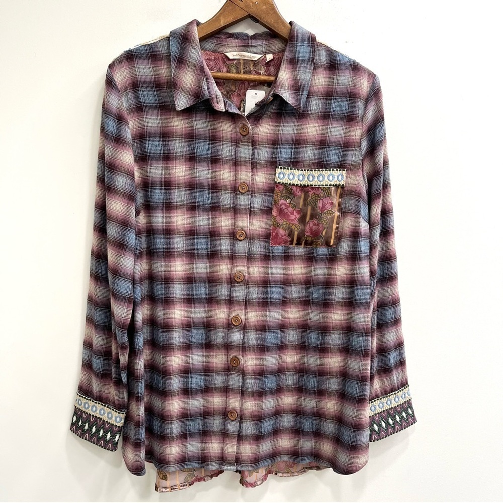 Soft Surroundings Rosebay Embroidered Burnout Velvet Button Up Shirt Size Large